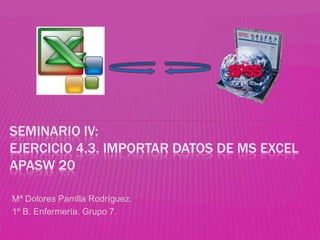 SEMINARIO IV:
EJERCICIO 4.3. IMPORTAR DATOS DE MS EXCEL
APASW 20

Mª Dolores Parrilla Rodríguez.
1º B. Enfermería. Grupo 7.
 