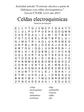 Actividad artículo “Corriente eléctrica a partir de
hidrógeno con celdas electroquímicas.”
Gaceta UNAM. 4,511 año 2013
 