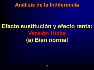 fig
Efecto sustitución y efecto renta:
Versión Hicks
(a) Bien normal
Análisis de la Indiferencia
 