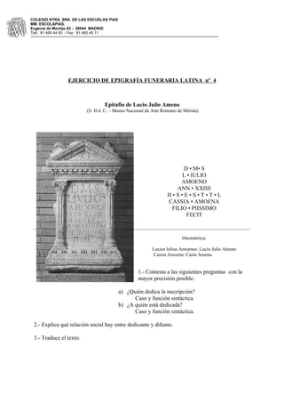 Ejercicio de epigrafía funeraria latina  nº 4