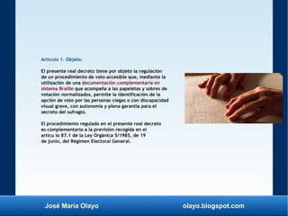 José María Olayo olayo.blogspot.com
Artículo 1. Objeto.
El presente real decreto tiene por objeto la regulación
de un proc...