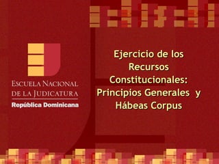 Ejercicio de los Recursos Constitucionales: Principios Generales  y Hábeas Corpus 