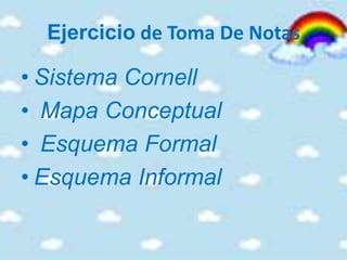 Ejercicio de Toma De Notas Sistema Cornell Mapa Conceptual Esquema Formal Esquema Informal 