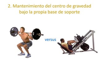 2. Mantenimiento del centro de gravedad
     bajo la propia base de soporte




                 versus
 