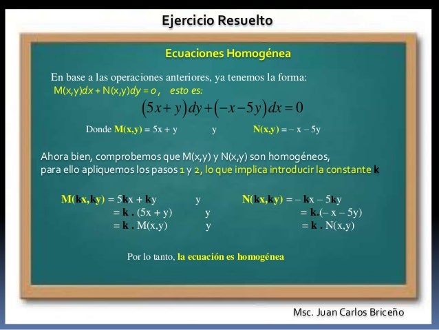 Ejercicio resuelto de ecuaciones homogéneas