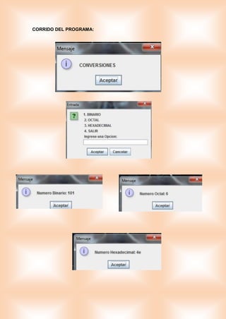 CORRIDO DEL PROGRAMA:
 