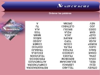 Ne uro cie ncias
Neurociencia
y
Educación
Ordenar las palabras
 