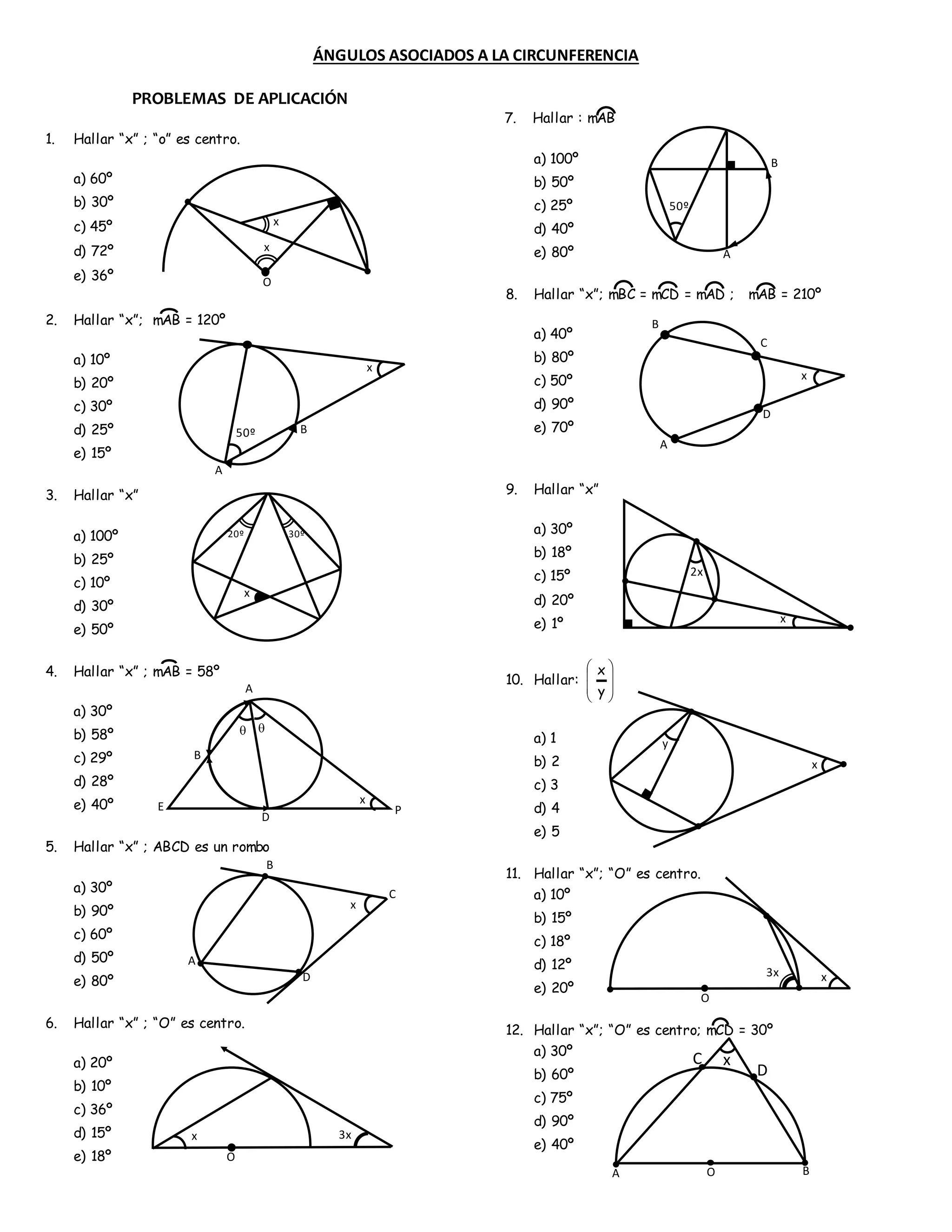 Ejercicios circunferencia. | DOCX