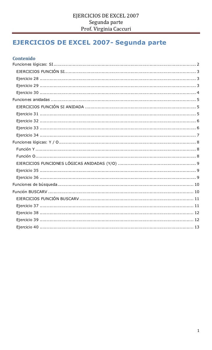 Ejercicios en excel 2007 pdf