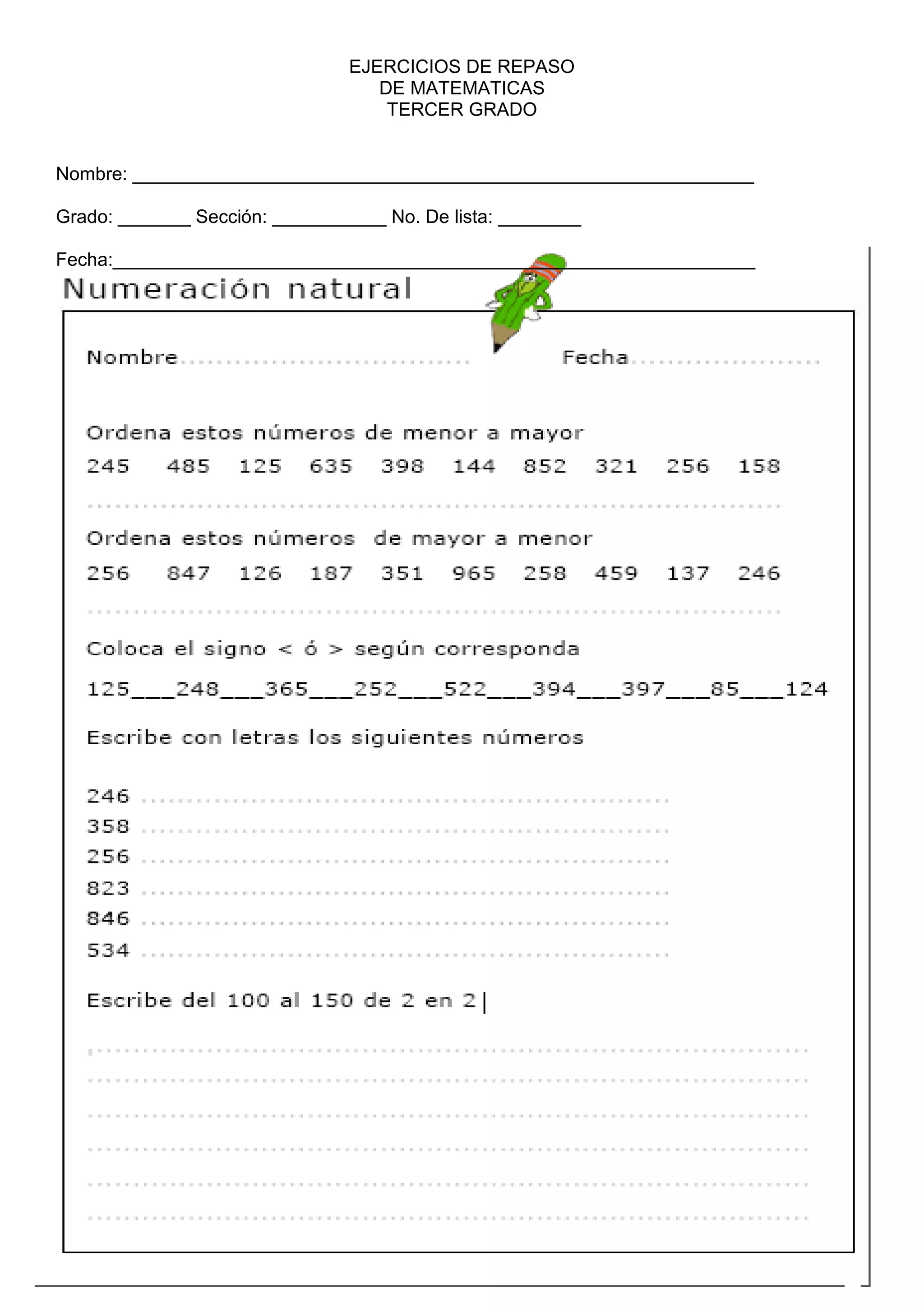 Fichas De Matemticas Para Tercero De Primaria Fichas De Matematicas