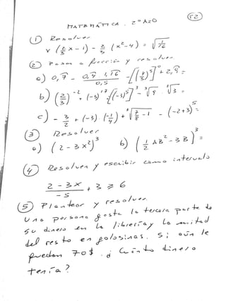 Ejercicios Matemática 2do año - 2T - Diciembre 2015