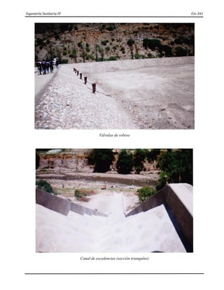 Ingeniería Sanitaria IV Civ-341
Válvulas de rebose
Canal de excedencias (sección triangular)
 