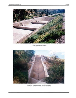 Ingeniería Sanitaria IV Civ-341
Lecho de secado de lodos
Disipador de Energía del Caudal Excedente
 