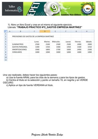 Ejercicios 1 excel - Taller de Informática | PDF
