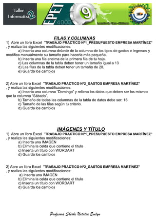 Ejercicios 1 excel - Taller de Informática | PDF