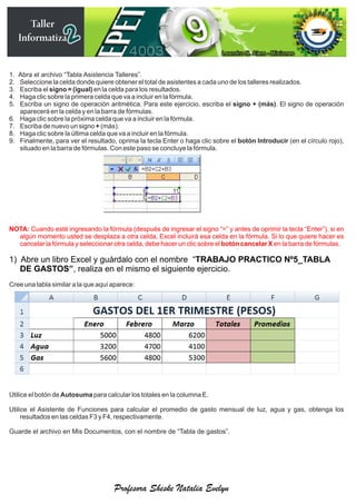 Ejercicios 1 excel - Taller de Informática | PDF