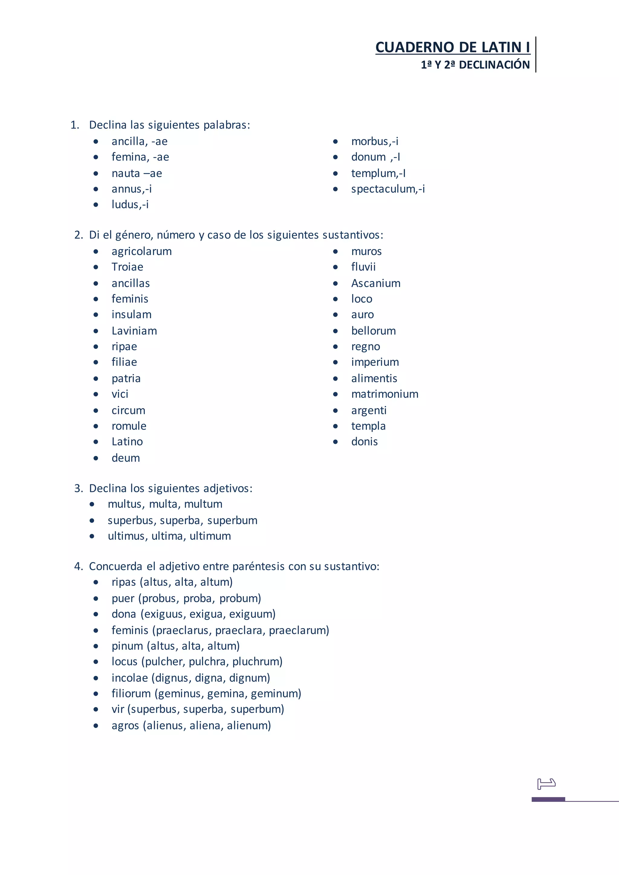 Ejercicios 1ª y 2ª declinación | DOCX