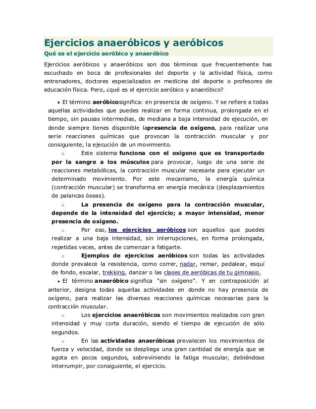 Ejercicios anaeróbicos y aeróbicos Ejercicios anaeróbicos y aeróbicos