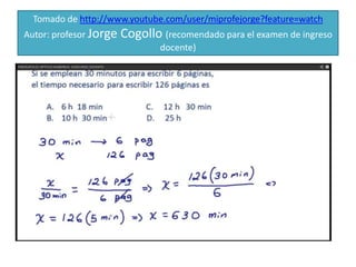 Tomado de http://www.youtube.com/user/miprofejorge?feature=watch
Autor: profesor Jorge Cogollo (recomendado para el examen de ingreso
docente)
 