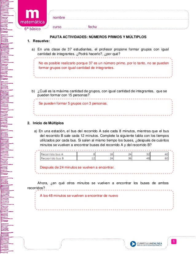 Ejercicios con respuestas m.c.m y numeros primos