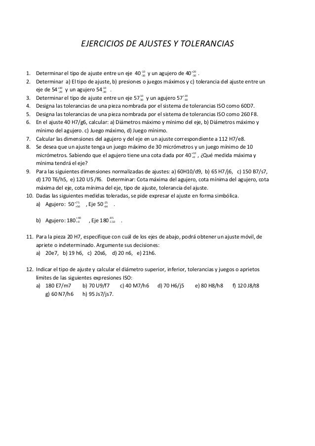 Ejercicios de ajustes y tolerancias