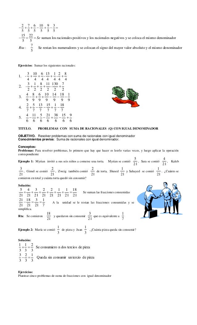 Ejercicios de aplicación suma y resta de numeros racionales