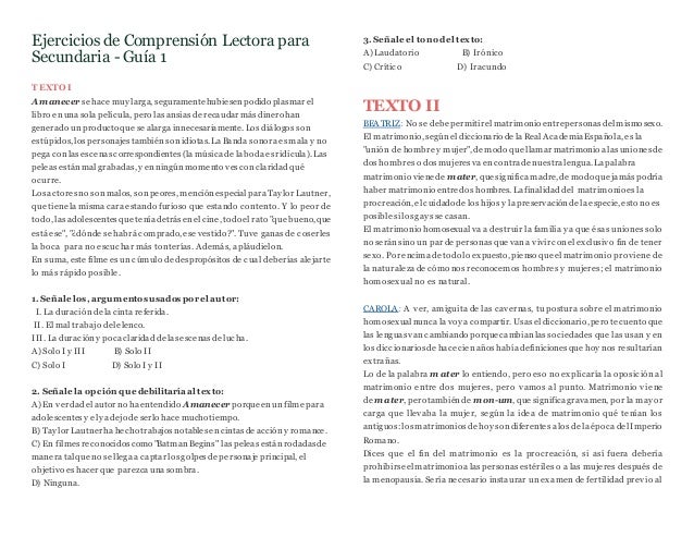 Ejercicios de comprensión lectora para secundaria