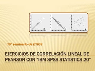 EJERCICIOS DE CORRELACIÓN LINEAL DE
PEARSON CON “IBM SPSS STATISTICS 20”
 