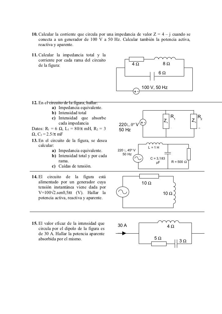 Ejercicios de corriente alterna monofásica