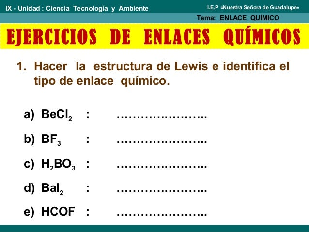 Ejercicios De Tipos De Enlaces Quimicos Resueltos