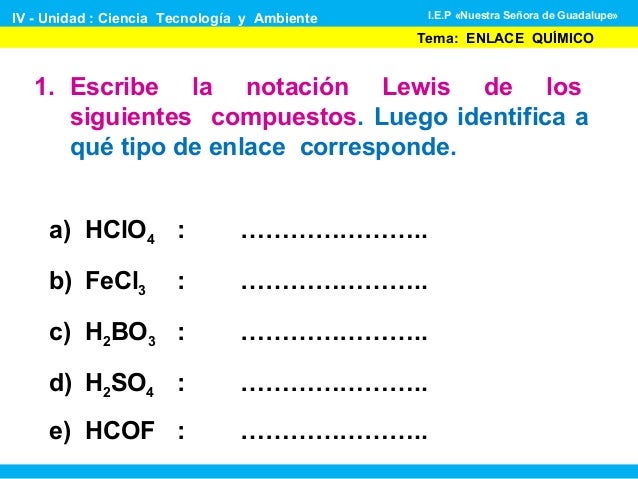 Ejercicios de enlaces químicos (miscleanea)