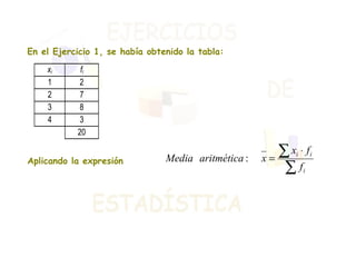 En el Ejercicio 1, se había obtenido la tabla: Aplicando la expresión 