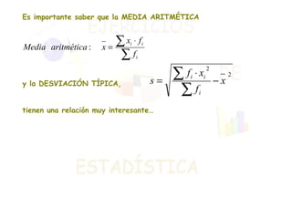 Es importante saber que la MEDIA ARITMÉTICA  y la DESVIACIÓN TÍPICA,  tienen una relación muy interesante… 