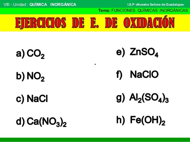 Ejercicios de estado de oxidación