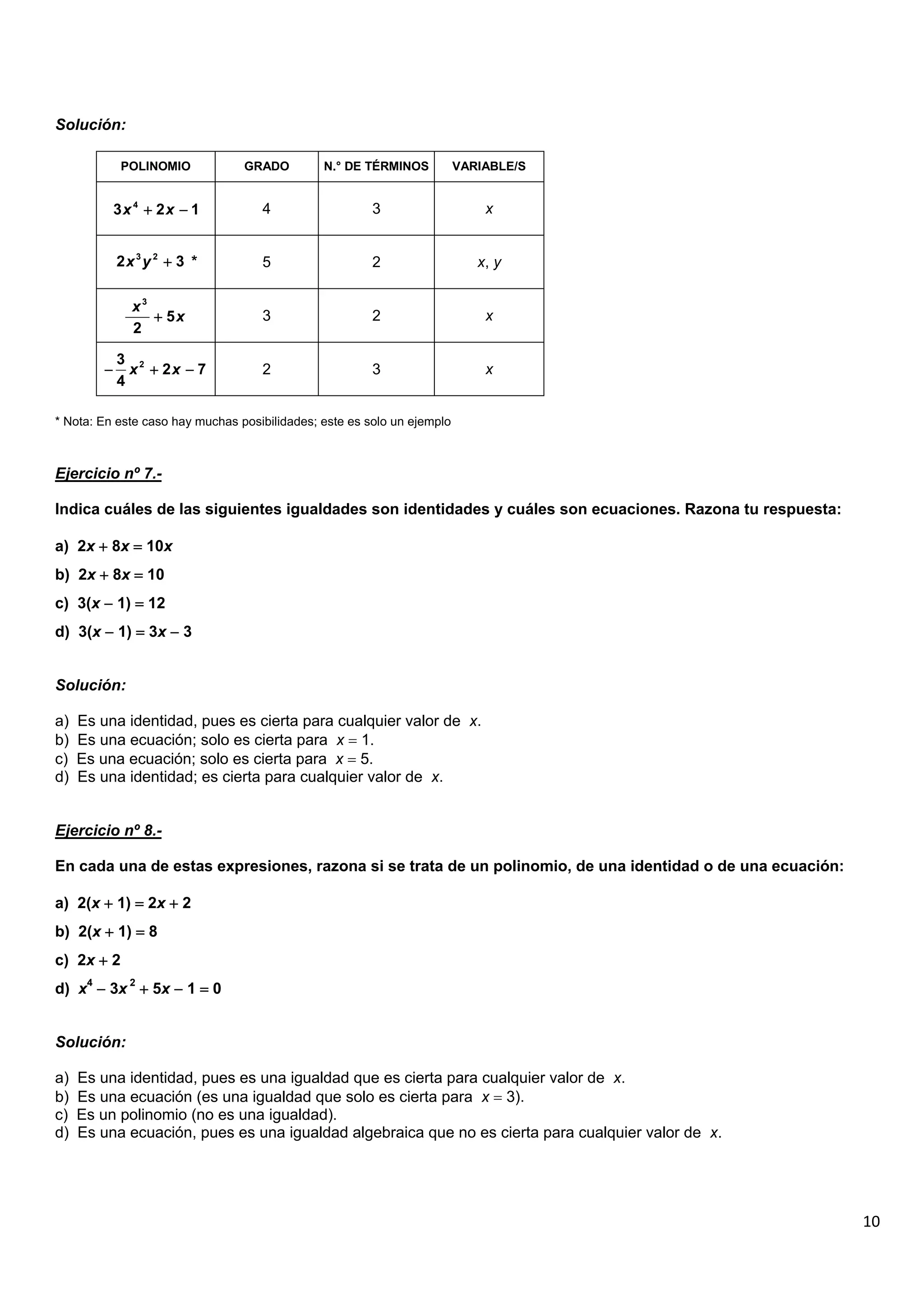 Ejercicios de expresiones algebraicas | PDF