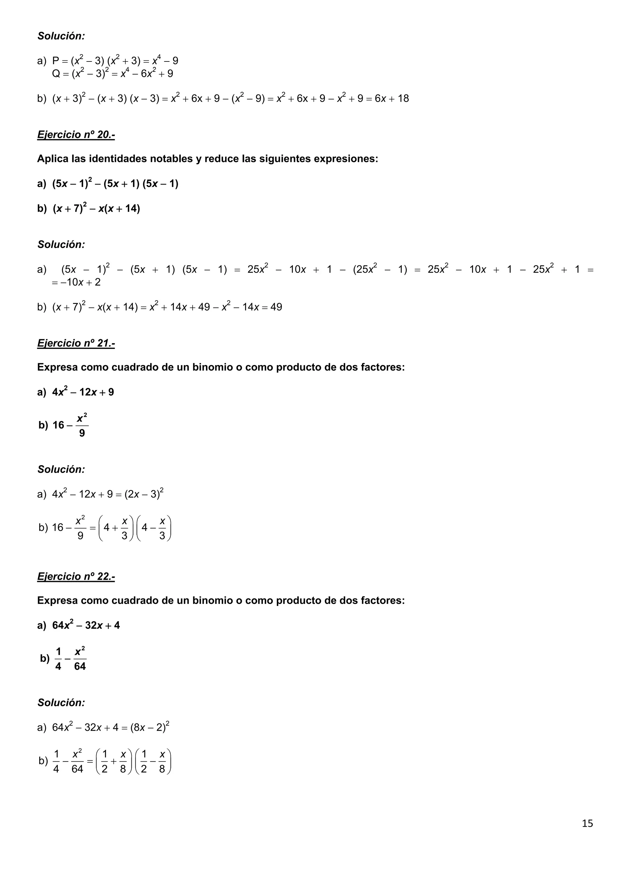 Ejercicios de expresiones algebraicas | PDF