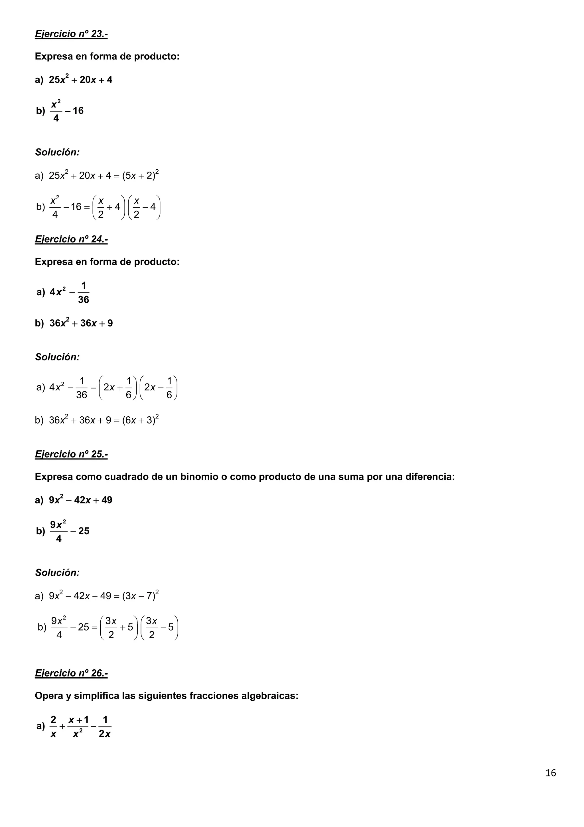 Ejercicios de expresiones algebraicas | PDF