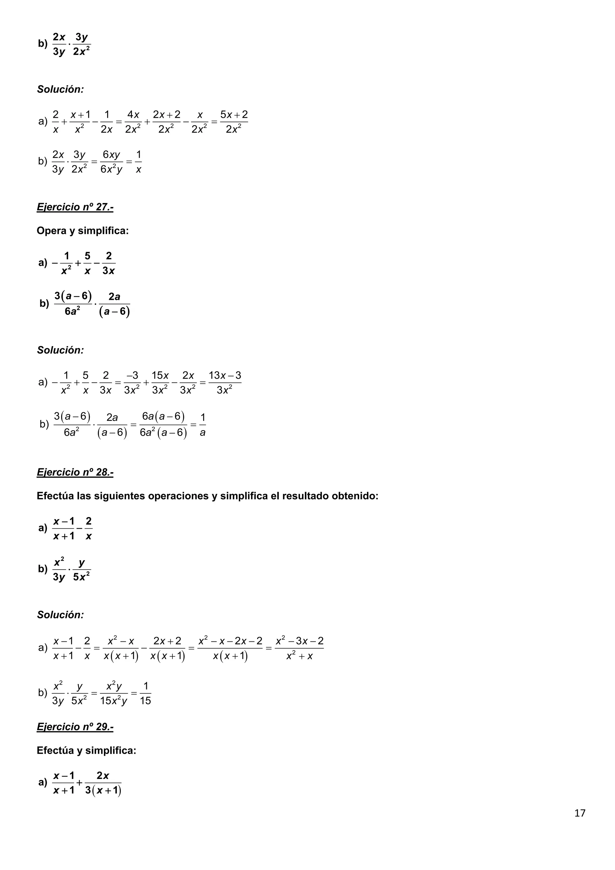 Ejercicios de expresiones algebraicas | PDF