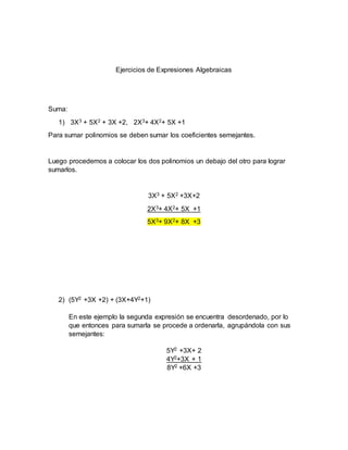 Ejercicios de expresiones algebraicas | DOCX
