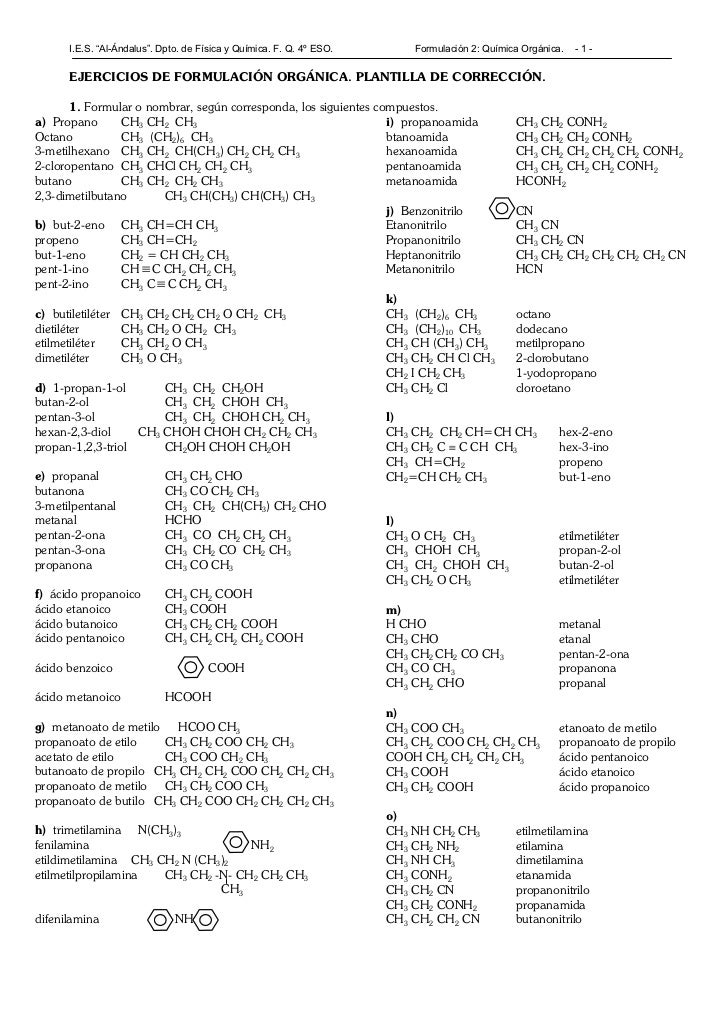 Ejercicios de formulación orgánica Ejercicios de formulación orgánica