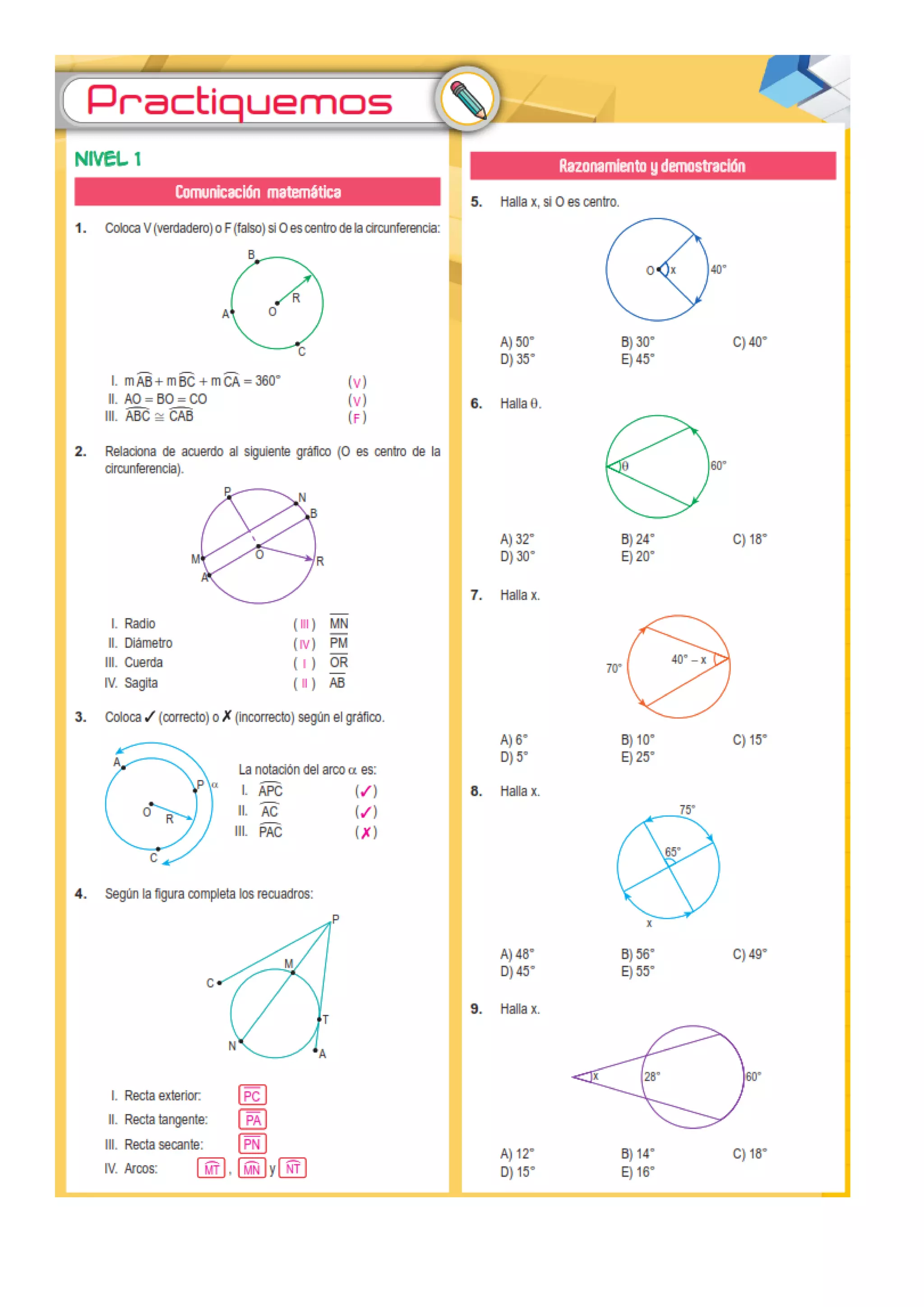 Ejercicios de geometria circunferencia | PDF