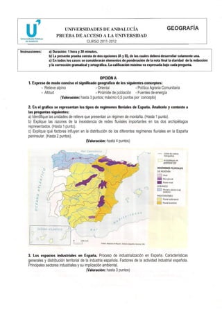Ejercicios de HIDROGRAFÍA y exámenes PAU Andalucía.