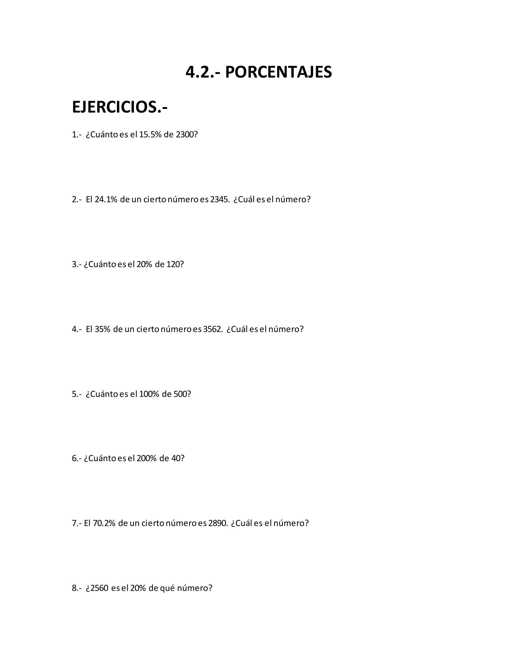 Ejercicios de porcentajes | DOCX