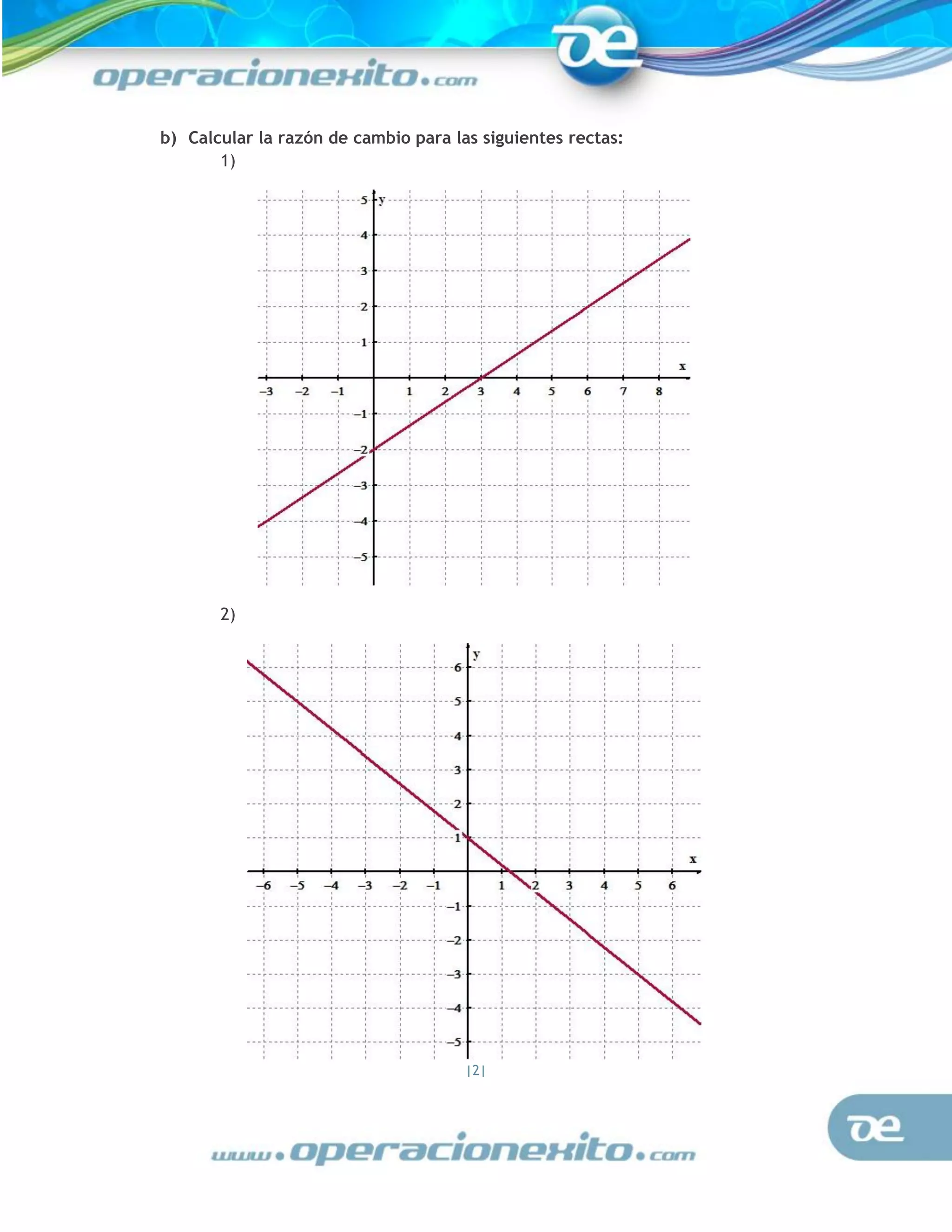 |2|
b) Calcular la razón de cambio para las siguientes rectas:
1)
2)