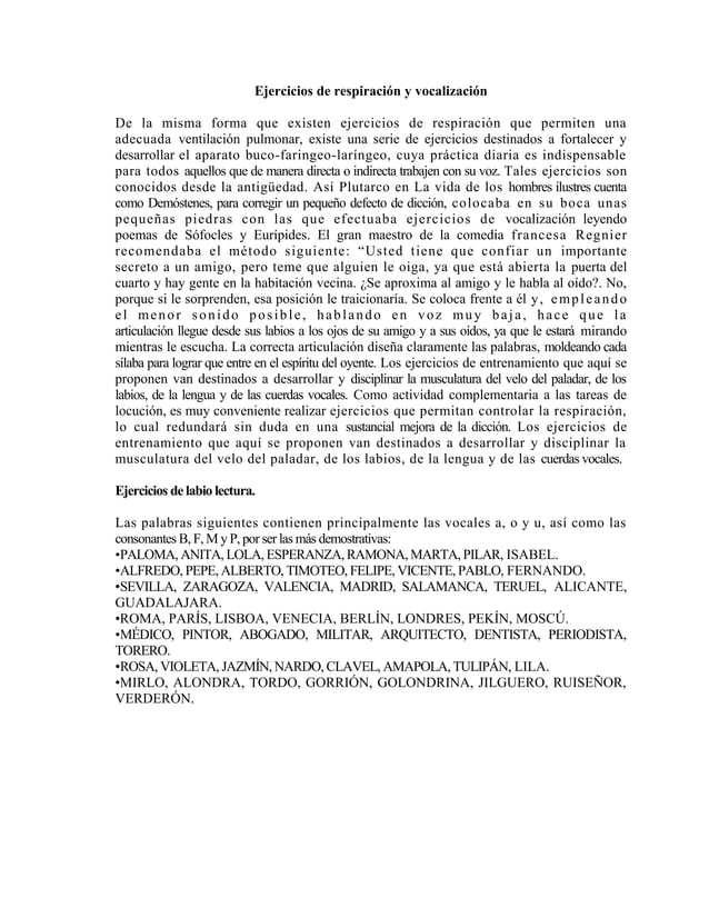 Ejercicios de respiración y vocalización | PDF