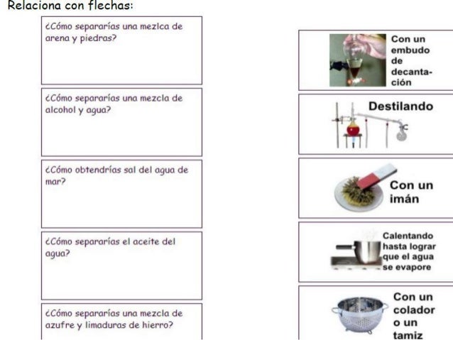 Ejercicios de separación de mezclas y clasificación