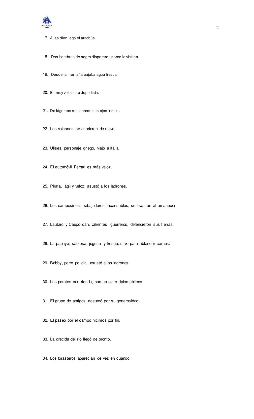 Ejercicios de sujeto y predicado