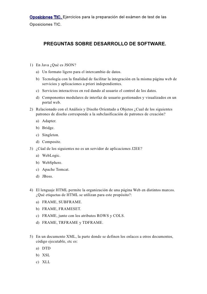 preguntas de examen de java ejercicios de test desarrollo y programaci 243 n preguntas de examen de java ejercicios de test desarrollo y programaci 243 n