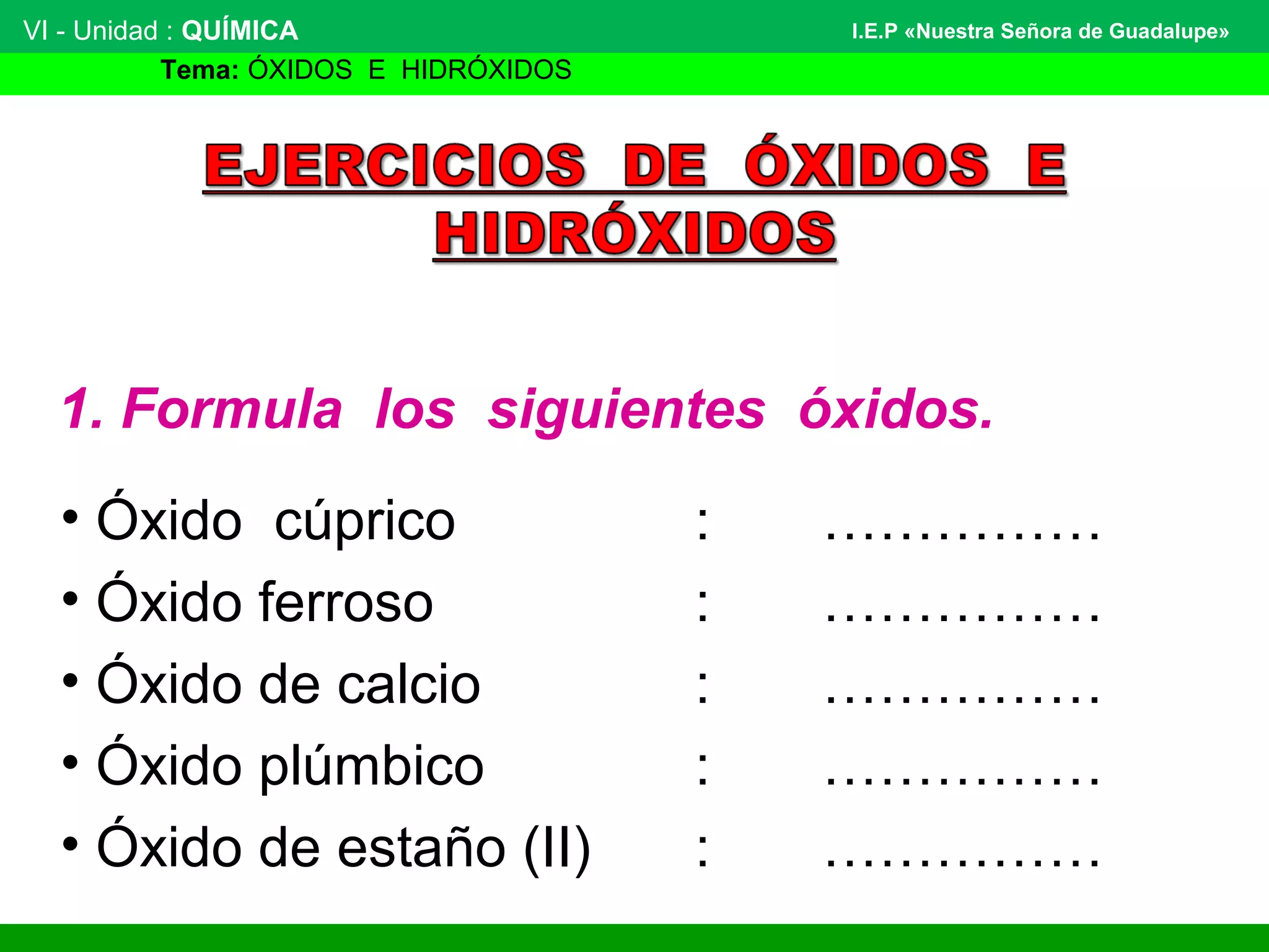 Ejercicios de óxidos e hidróxidos | PPT | Chemistry | Science
