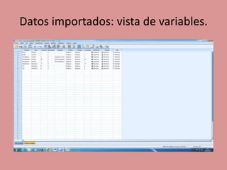 Datos importados: vista de variables.
 